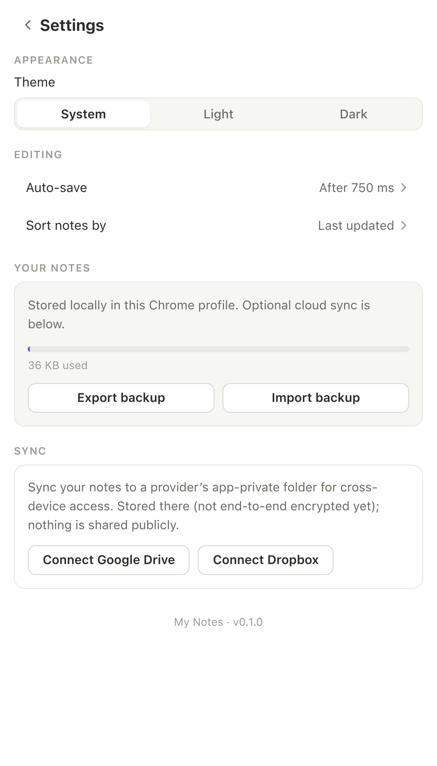 My Notes sync settings
